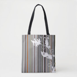 Bolso De Tela Pinstripe gris y diseño floral