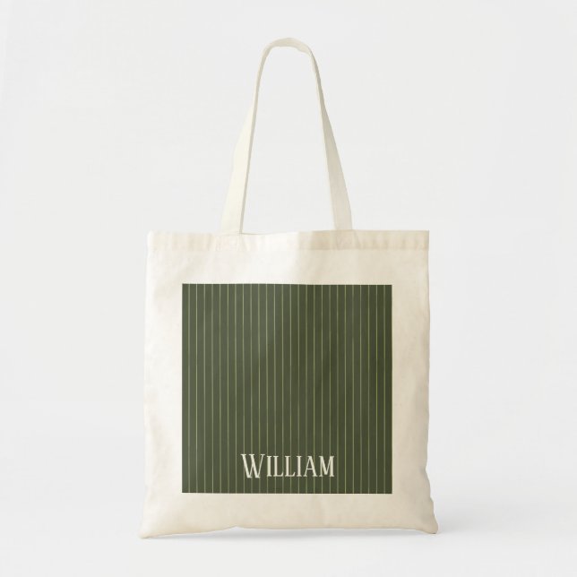 Bolso De Tela Pinstripes verdes de oliva (Frente)