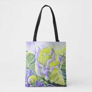 Bolso De Tela Pintado acuarela de concha amarilla púrpura