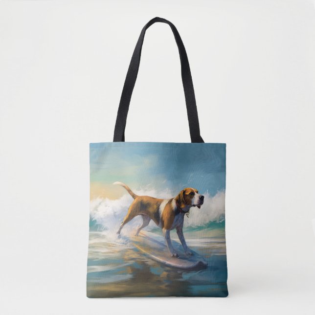 Bolso De Tela Pintado americano de Surf Engligh Foxhound Beach (Anverso)