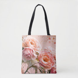 Bolso De Tela Pintado de color de agua para Rosas de flores rosa
