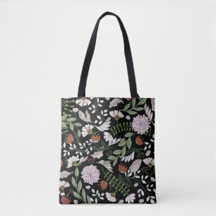 Bolso De Tela Pintado de flores antiguas de grabado