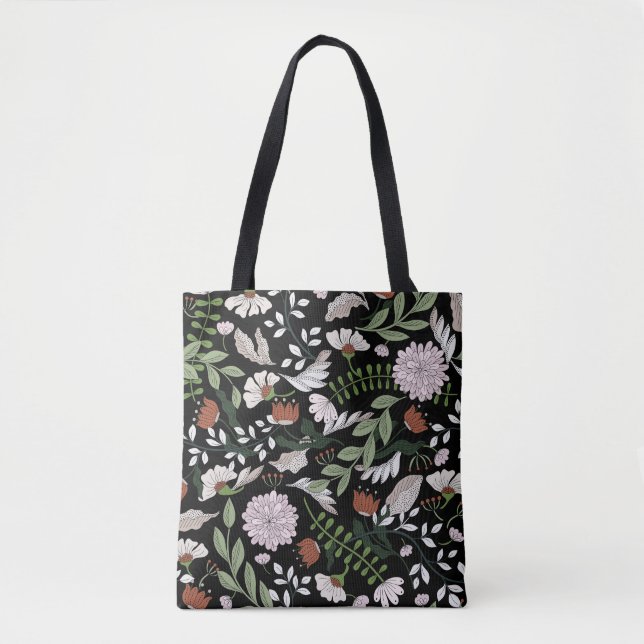 Bolso De Tela Pintado de flores antiguas de grabado (Anverso)