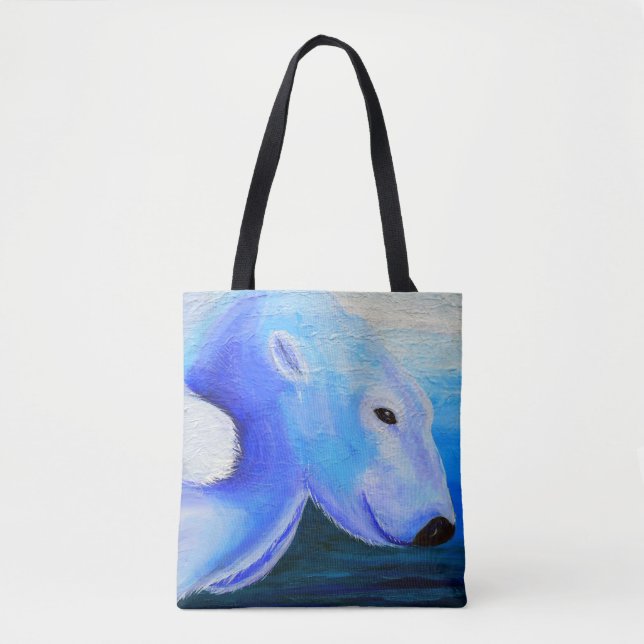 Bolso De Tela Pintado De Oso Polar De Natación (Anverso)