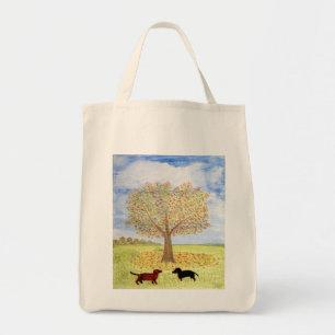 Bolso De Tela Pintado de perros Dachshund en el árbol de otoño