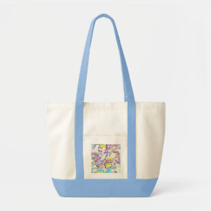 Bolso De Tela Pintado de rosas blancas amarillas rosadas