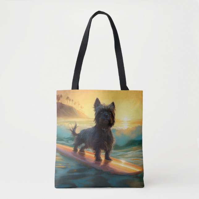 Bolso De Tela Pintado de surf Affenpinscher Beach (Anverso)