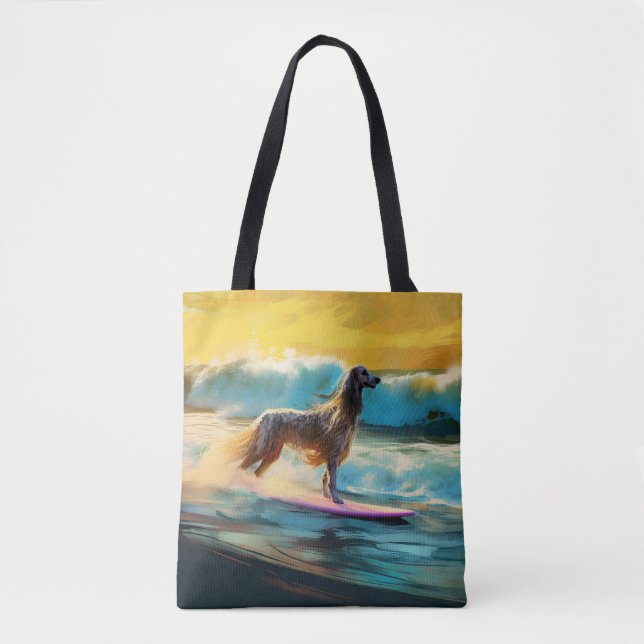 Bolso De Tela Pintado de surf en Hound Beach Afgano (Anverso)