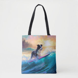 Bolso De Tela Pintado de surf en la playa de Collie