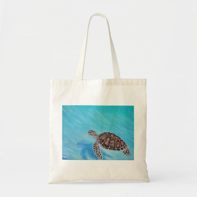 Bolso De Tela Pintado de tortugas marinas (Frente)