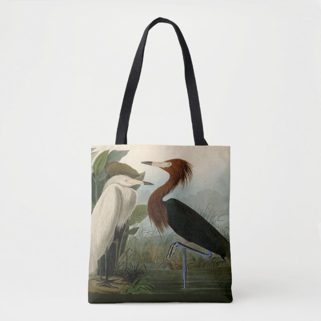 Bolso De Tela Pintado de vida salvaje morado de la garza Audubon (Anverso)