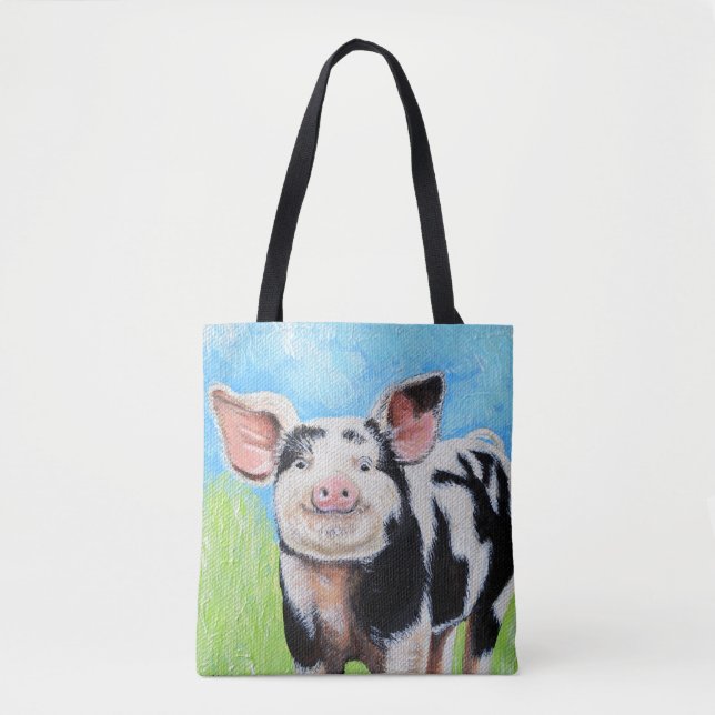 Bolso De Tela Pintado feliz de Cerdito (Anverso)