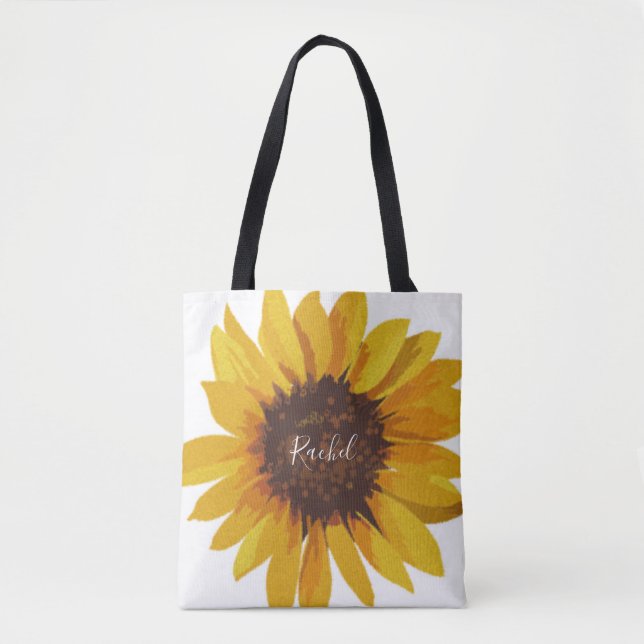 Bolso De Tela Pintado girasol tu nombre (Anverso)