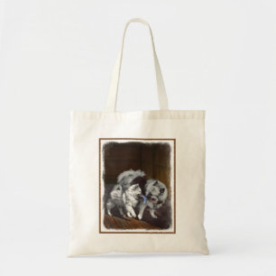Bolso De Tela Pintado Keeshond Playtime - Arte Perro Original.