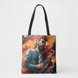 Bolso De Tela Pintado musical saxofonista Resumen Decoración Art