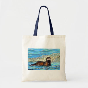 Bolso De Tela Pintado Otter in the Waves 2