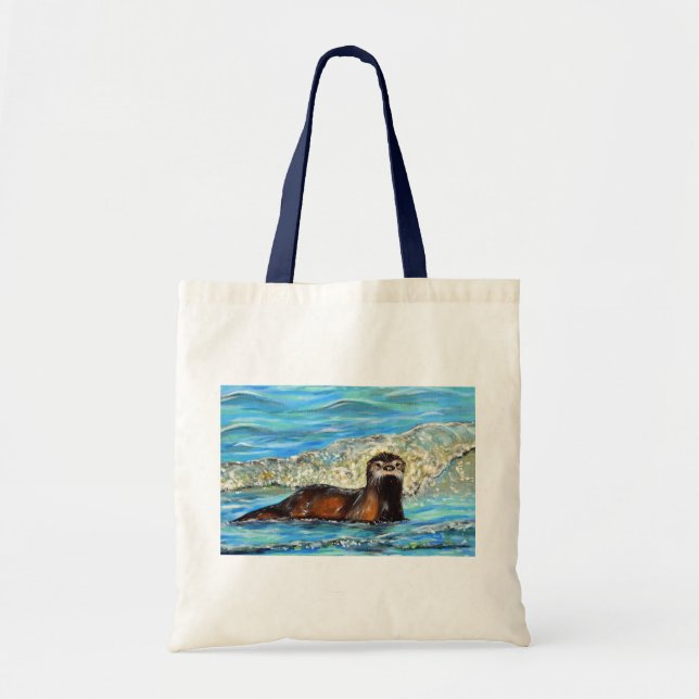 Bolso De Tela Pintado Otter in the Waves 2 (Frente)