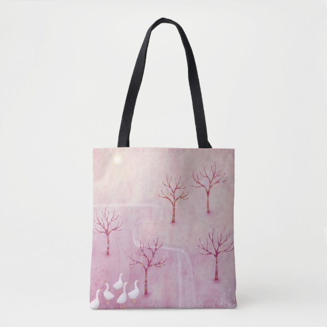 Bolso De Tela Pintado paisajístico rosa (Anverso)