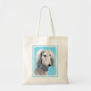 Bolso De Tela Pintado Saluki (plateado) - Arte de Perro Original