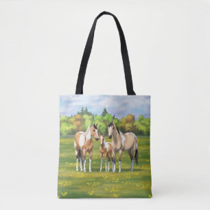 Bolso De Tela Pintar Caballos De Cuello Rojo Pinto En Pasto De V
