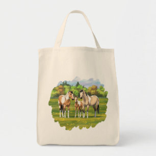 Bolso De Tela Pintar Caballos De Cuello Rojo Pinto En Pasto De V