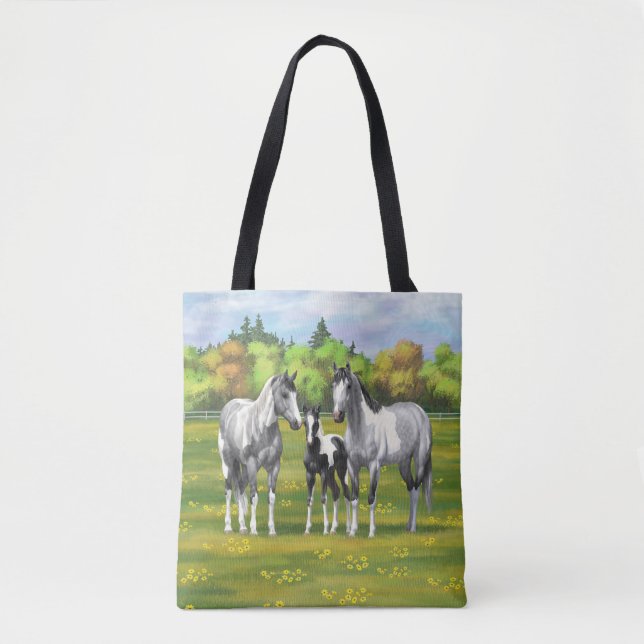 Bolso De Tela Pintar los caballos de pintura de guijarros de gri (Anverso)