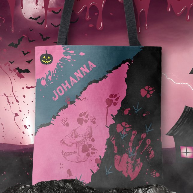 Bolso De Tela Pintas de pata rosadas y negras espeluznantes para (Pink & Black Spooky Paw Prints Tote Bag ©Susanne Sachers - Sunny Mind 🌞)