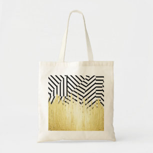 Bolso De Tela Pinte los movimientos en falso oro en raya negra y