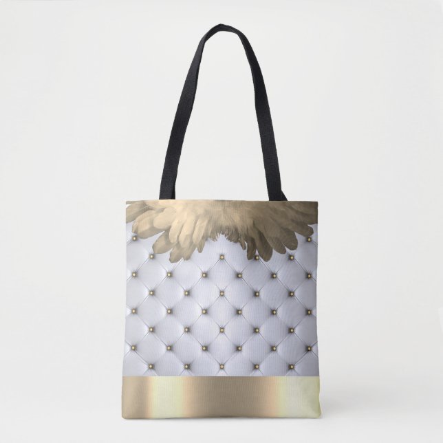 Bolso De Tela Pintuck luce blanco y dorado elegante (Anverso)
