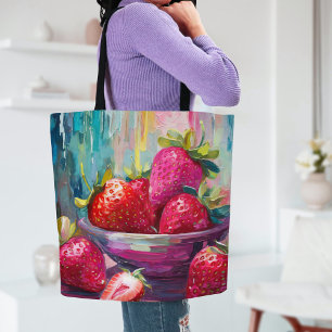 Bolso De Tela Pintura abstracta colorida moderna de fresas