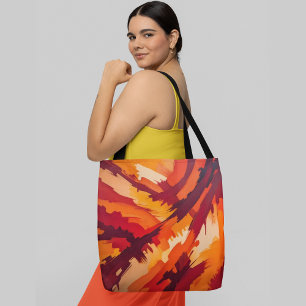 Bolso De Tela Pintura abstracta con naranja vibrante, rojo, amar