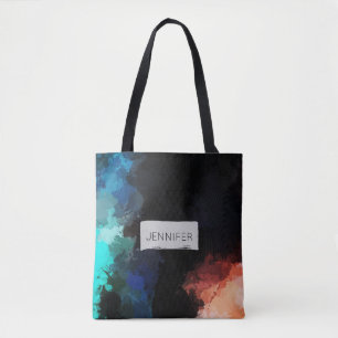 Bolso De Tela Pintura abstracta moderna salpicando el azul Naran