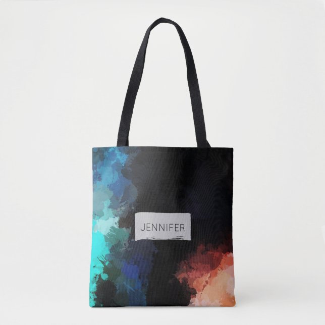 Bolso De Tela Pintura abstracta moderna salpicando el azul Naran (Anverso)