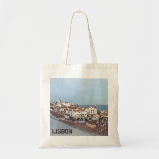 Bolso De Tela Pintura acuática del barrio de Alfama en Lisboa (Frente)