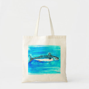 Bolso De Tela Pintura al acuarela de caballa bajo el mar
