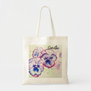 Bolso De Tela Pintura al acuarela de pensamientos púrpura