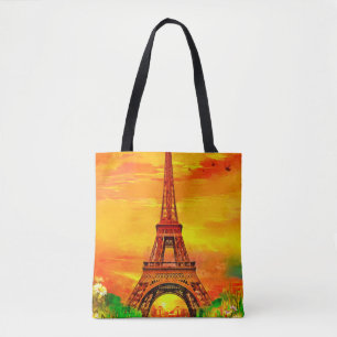 Bolso De Tela pintura al óleo de color realista de la torre Eiff