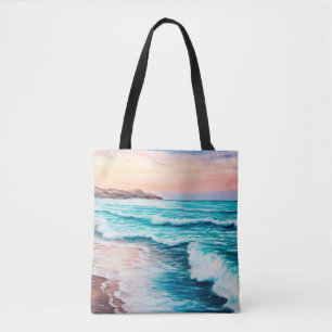 Bolso De Tela pintura al óleo de una hermosa puesta de sol púrp