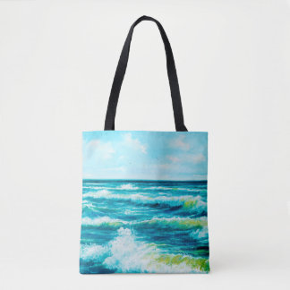 Bolso De Tela  pintura al óleo que muestra olas en el océano o e