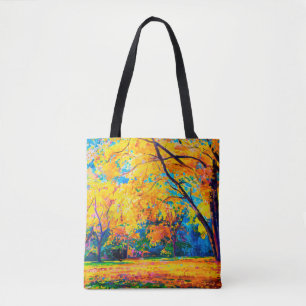 Bolso De Tela pintura al óleo sobre lienzo. Árboles amarillos.