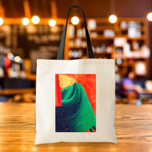 Bolso De Tela Pintura artística de mujer pensativa
