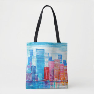 Bolso De Tela Pintura artística de rascacielos. Estilo abstracto