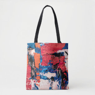 Bolso De Tela Pintura azul, naranja, roja y negra