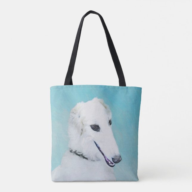 Bolso De Tela Pintura Borzoi (blanca) - Arte Perro Original. (Reverso)