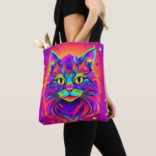 Bolso De Tela Pintura colorida de la cabeza del gato
