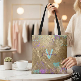Bolso De Tela Pintura con brillo de lámina metálica dorada artís