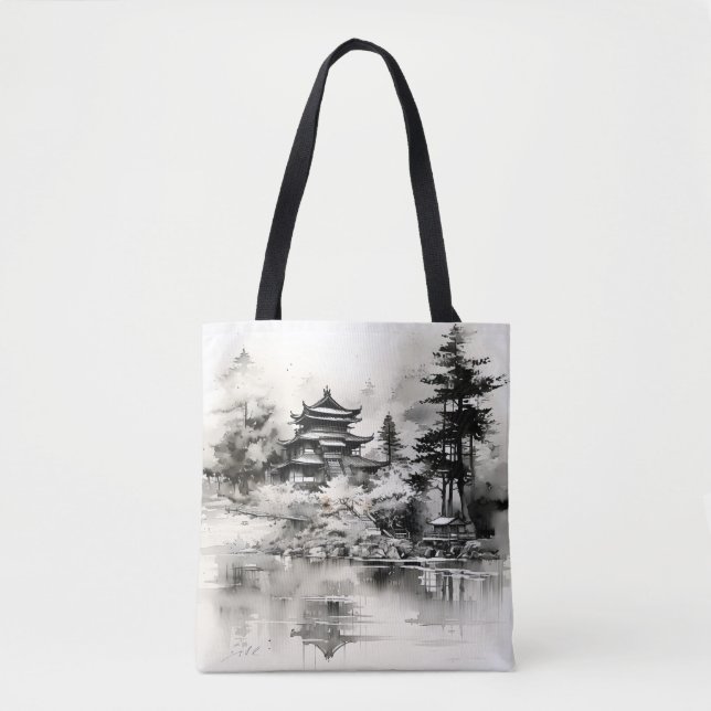 Bolso De Tela Pintura con tinta de la casa asiática (Anverso)