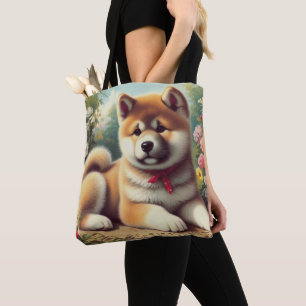 Bolso De Tela Pintura de aceite de Akita vintage