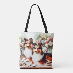 Bolso De Tela Pintura de aceite de perros recortados retro