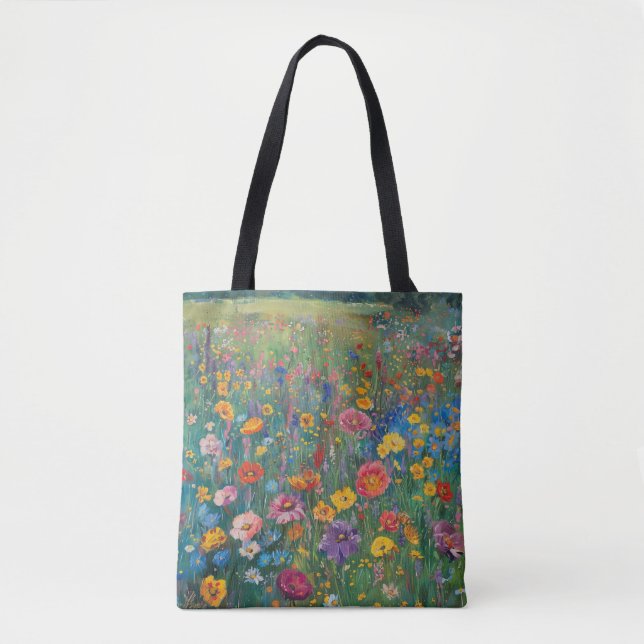 Bolso De Tela Pintura de acuarela de campo de flores silvestres (Anverso)